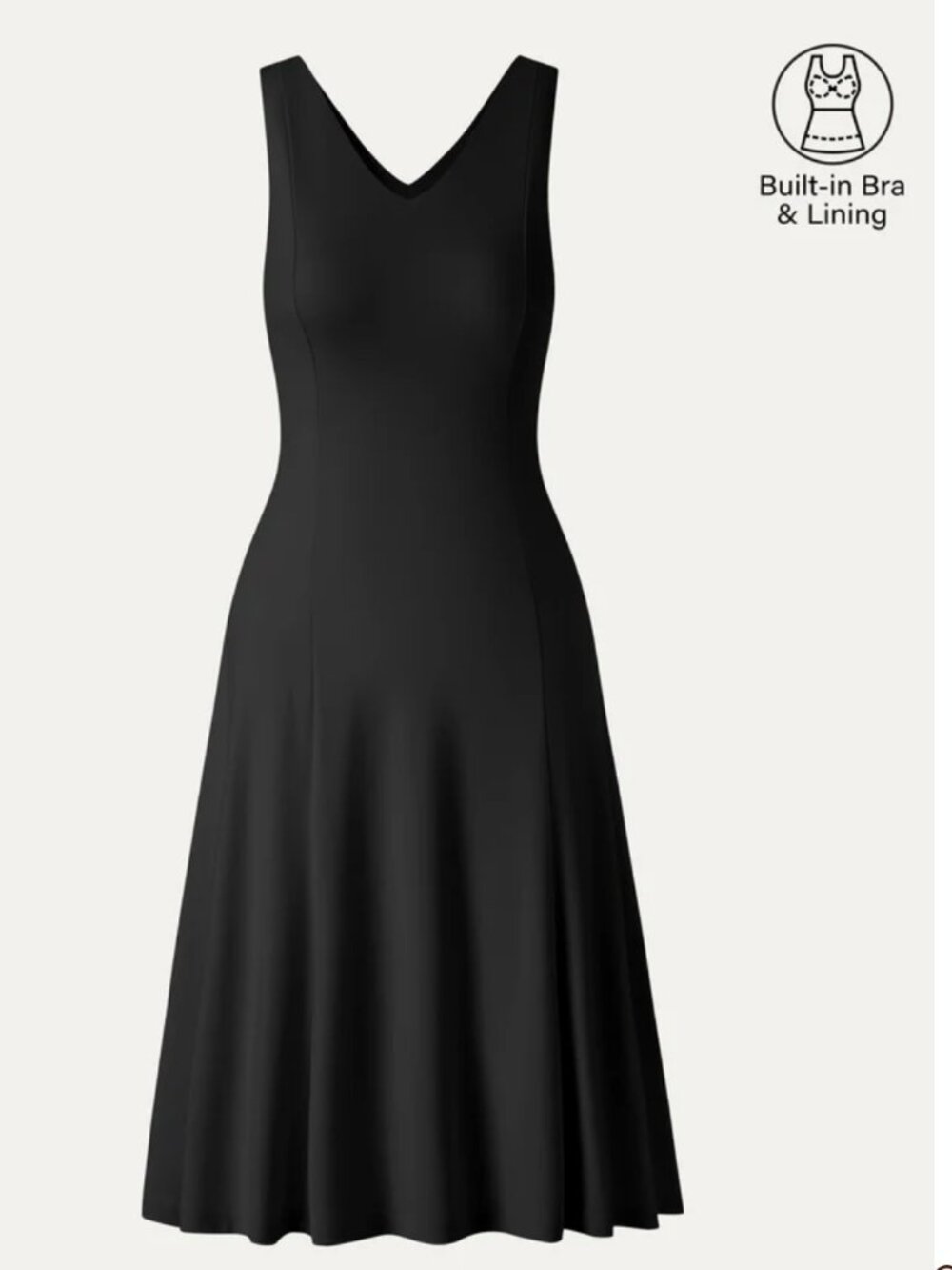 NWT OGL Stretch Ponte V-Neck A-Line Midi Bra Dress Black Removable Pads Small - Picture 16 of 16